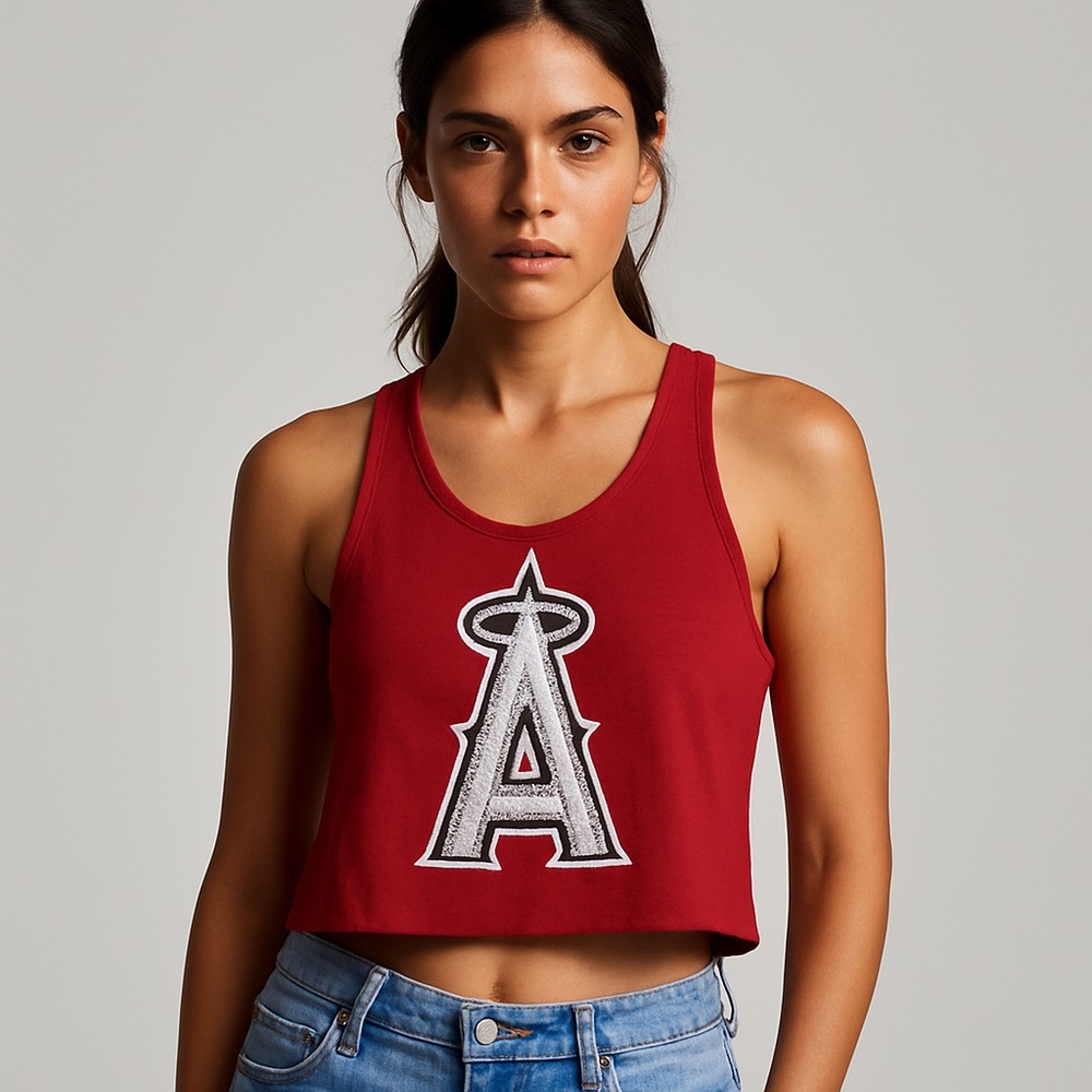 Victoria's Secret PINK Angels Crop Tank‎ Top Red Scoop Neck Sleeveless Women's L